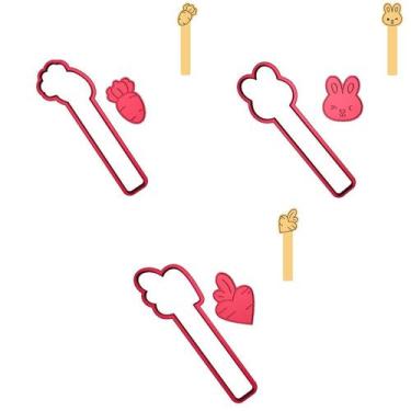 Imagem de Kit 3 Cortadores Páscoa Stick Coelho Cenouras Coração - DOCE IMPRESSO,