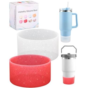 Imagem de 2 peças de protetor de silicone para copo de bota Stanley Quencher Adventure 1,134 g e Stanley IceFlow 590 ml e garrafa de água Hydro Flask 350 g - 680 g - Capa de proteção para porta-copos (vermelho