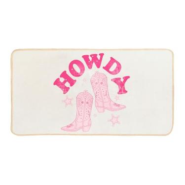 Imagem de ETYZE Tapete de boas-vindas Preppy Pink Capacho, Tapete de porta de decoração ocidental, tapete de banho de cozinha, capacho engraçado Howdy Cowgirl, entrada interna, presentes de Natal rosa para
