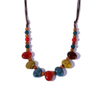 Imagem de MSSIEJEW Boho Hippie Colar de contas de cerâmica com cordão colorido de contas de cerâmica joia boêmia para mulheres, Large, Cerâmica, Sem Pedra Preciosa
