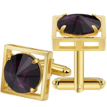 Imagem de Abotoaduras douradas masculinas, abotoaduras de cristal TAIGRAMA para homens abotoaduras de latão casamento negócios presente de aniversário para noivo pai marido namorado, Metal, Sem Pedra Preciosa