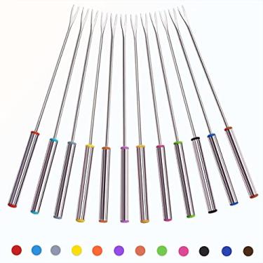 Imagem de HGHN Conjunto de Garfos para Fondue, 12 Garfos de Carne de Aço Inoxidável com Codificação de Cores e Cabo Resistente Ao Calor, Comprimento de 9,5"