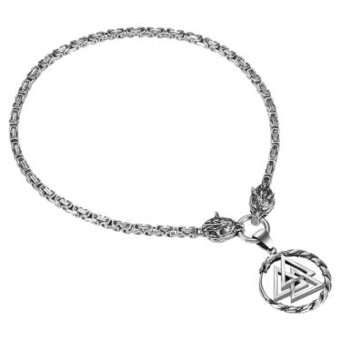 Imagem de Rofusn Colar de motociclista Viking Valknut para homens: pingente de amuleto viking nórdico de aço inoxidável prata com corrente king colares joias, 61 cm, 24inch, Aço inoxidável, Sem Pedra Preciosa