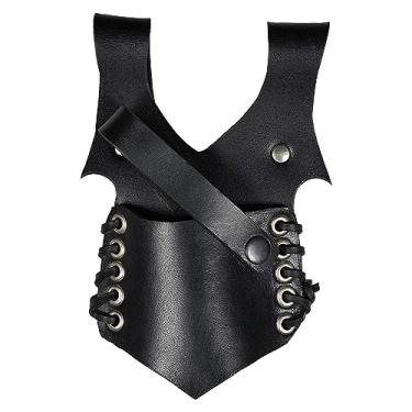 Imagem de Mythrojan Espada de couro renascentista medieval espada sapo LARP acessório de fantasia sapo suporte de espada Rapier Knight espada cinto sapo couro punhal espada pirata coldre - preto