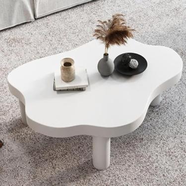 Imagem de Mesa de centro nuvem, decoração de mesa de centro irregular em forma de nuvem de madeira com 3 pernas, linda mesa de canto redondo moderna engrossada para móveis de quarto de quarto, branca, 89 × 61 x