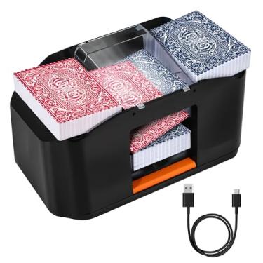 Imagem de Baralhador automático de jogo de cartas de 2 baralhos – Misturador elétrico resistente silencioso e máquina de dealer para jogar Uno Poker Blackjack - Recarregável Profissional Casino embaralhar e