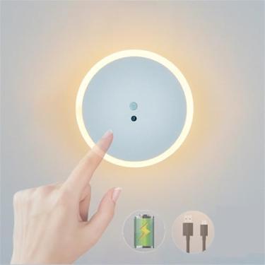 Imagem de Luminária de parede LED recarregável operada por bateria, luminária de parede ajustável por toque, com interruptor, luzes de parede de ferro, acrílico com sensor de movimento, encaixe de luz