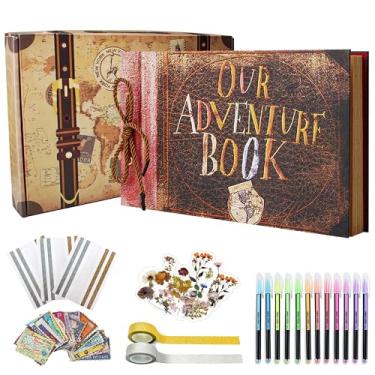 Imagem de Remowith Nosso álbum de fotos de scrapbook de livro de aventura, suprimentos de scrapbook com caixa de presente para casais, casamentos, viagens, aniversário, presentes de dia de natal