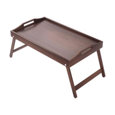 Imagem de Ioensy Bandeja de madeira para cama, mesa para comer com alças, pernas dobráveis, mesa de pé, Marrom