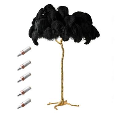 Imagem de Lâmpada de LED moderna regulável, luminária de chão de penas de avestruz natural, lâmpada de leitura de quarto de princesa romântica dourada para escritório em casa
