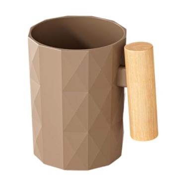 Imagem de IEUDNS Copo de escova de dentes para beber, copo de armazenamento para escovação bucal com alça de madeira para adultos, adolescentes, amigos, casais, Marrom
