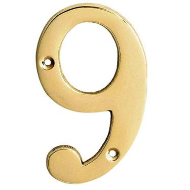 Imagem de Motif Collection Premium 10 cm polido latão acabamento casa número de porta, Number 9, Polished Brass