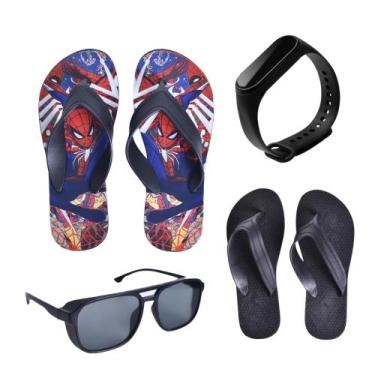 Imagem de Kit Chinelo Homem Aranha Personagem Menino Masculino  Óculos + Relógio