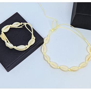 Imagem de Kit Colar Gargantilha e Pulseira tornozeleira conchas do mar artesanal