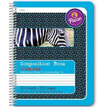 Imagem de Pacon Livro espiral de composição primária 1/5.1 cm, pautado, 100 folhas, azul (2429)