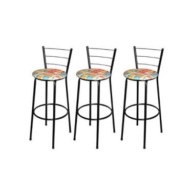 Imagem de Jogo 3 Banqueta Alta Para Cozinha Epoxi Preta Estofado Cerveja - Lamar