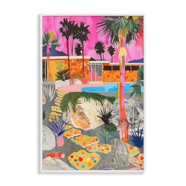 Imagem de Stupell Industries Design de arte de parede giclée emoldurado com colagem de villa tropical moderna por Jess Stempel, moldura branca, 50 x 76 cm