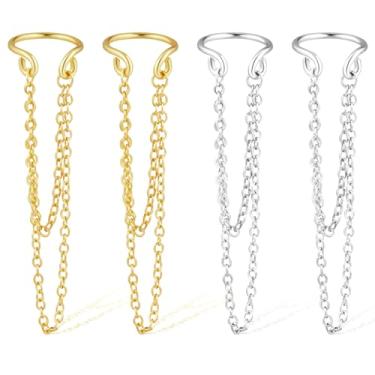 Imagem de Poxtex Brincos femininos de prata esterlina 925 banhados a ouro 14 K, brincos falsos, pequenos, hipoalergênicos, minúsculos, delicados, zircônia cúbica, clipe no nariz, cartilagem, argola, presentes