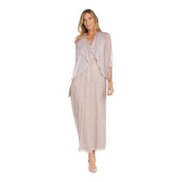 Imagem de R&M Richards 2 peças vestido longo plissado plissado e fosco chiffon translúcido, Blush, 42
