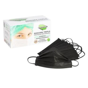 Imagem de Máscara Tripla Descartável Protdesc Preta Caixa Com 50 Unidades Anvisa
