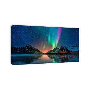 Imagem de Arte de parede em tela Aurora Borealis - Impressão de pintura de paisagem em tela-verde Islândia céu estrelado paisagem da natureza - Giclée moderno esticado e emoldurado pronto para pendurar arte 40