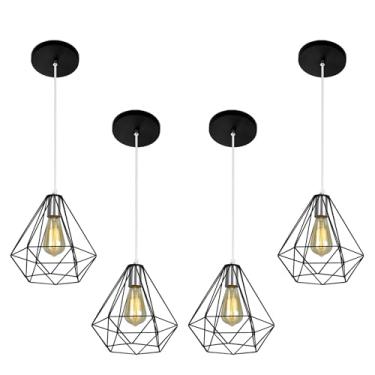 Imagem de Pendentes Luminárias Teto Aramado Diamante Preto Kit C/4