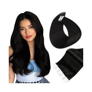 Imagem de Fita para extensão de cabelo Fita em extensões de cabelo humano real, 50g 20 peças preto natural 16 "-26" longo reto cabelo remy sem costura trama de pele fita invisível em extensões de cabelo Fita pa