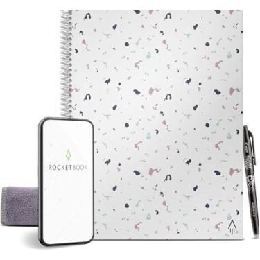 Imagem de Rocketbook Caderno espiral reutilizável central, tamanho carta 21 x 28 cm, páginas pontilhadas, conectadas a aplicativos, apagável, capa durável, ideal para escola, trabalho e projetos criativos