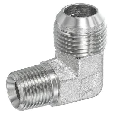 Imagem de PATIKIL Adaptador de tubo de 90 graus, macho 37° Flare JIC x 1/5.1 cm BSPT conector macho de aço carbono encaixe de cotovelo para ar fluido hidráulico combustível água óleo, prata