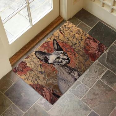 Imagem de VANZEV Tapete de porta interior para gatos Sphynx fofo para entrada, 43 x 74 cm, capacho de chão de gato para decoração de casa, tapete antiderrapante para sala de estar, cozinha, quarto, presentes
