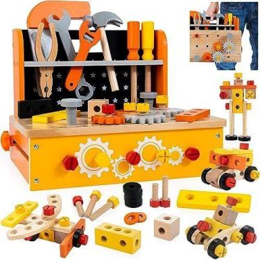 Imagem de Banco de Ferramentas de Madeira KIDWILL - 54 Peças com Bancada de Trab