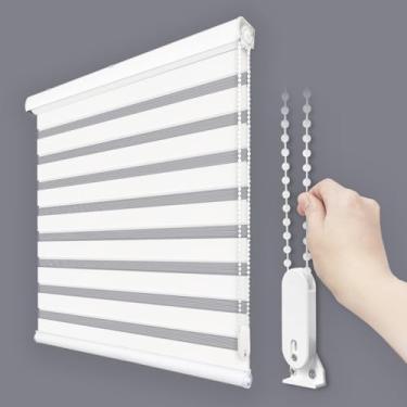 Imagem de Foiresoft Cortinas de rolo padrão zebra para janelas [L99 x A 164 cm, branca, básica], persianas de camada dupla com filtragem de luz para quarto, sala de estar, escritório, 13 cores