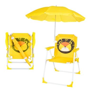 Imagem de PLULON Cadeira de praia infantil com guarda-chuva - Cadeira dobrável para gramado e acampamento com sombra de verão para crianças (1 a 5 anos)