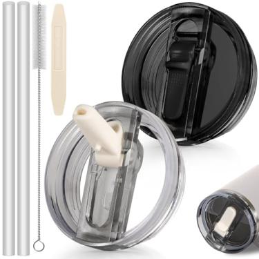 Imagem de ANTAND Tampa flip de canudo de 850 g para copo Stanley Quencher H2.0, 2 pacotes de substituição de tampa à prova de vazamento para acessórios Stanley Cup ProTour (creme claro, preto sólido)