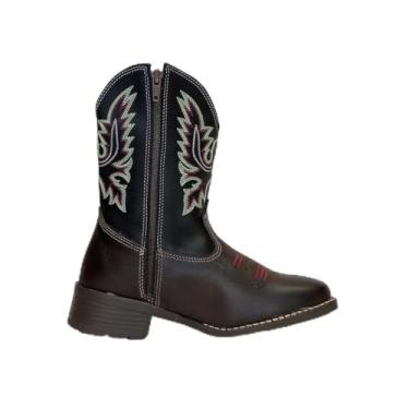 Imagem de 2014KP-Bota Texana Infanto-Juvenil couro nobre desenho cano Jersey preta (Preto, BR, Criança de 4 a 8 anos, Numérico, 25)