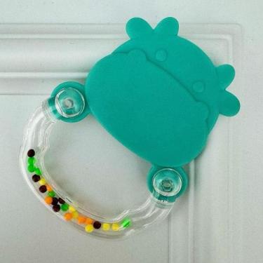 Imagem de Brinquedo Bebê Hipopótamo Chocalho Mordedor Massageador Azul - Dony To