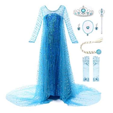 Imagem de JerrisApparel Fantasia de princesa para meninas, festa de aniversário, Natal, fantasia chique, Azul com acessórios, 3 Anos