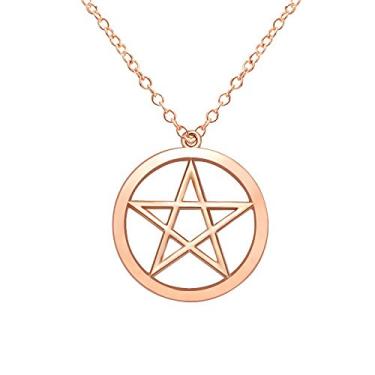 Imagem de MANZHEN Colar com pingente pentagrama pentagrama estrela sobrenatural prata dourada joia pagã Wicca, D:1.6inch/4.0cm, Zinco