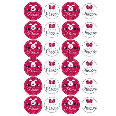 Imagem de Kit 2 Cartelas de Adesivos Feliz Páscoa Rosa e Branco 48 Uni - flash
