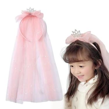 Imagem de Thinslimer Pink Girls Lace Veil Headbands, Girl Headpiece Headdress for Birthday Party Decorations,Halloween Costume Hair Accessories
