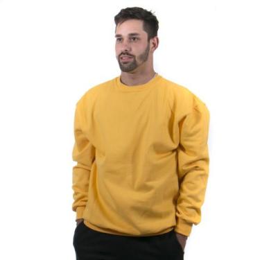 Imagem de Moletom Gola Careca Blusa de Frio sem Capuz Lisa Masculino cor Amarelo