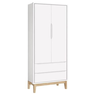 Imagem de Cômoda Gaveteiro e Guarda Roupa Infantil 2 Portas New Classic Branco com Pés Madeira Natural – Reller