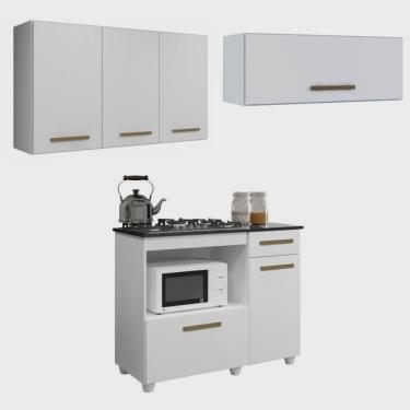 Imagem de Conjunto Balcão para Cooktop 4 Bocas 2 Portas e 2 Armários Aéreos