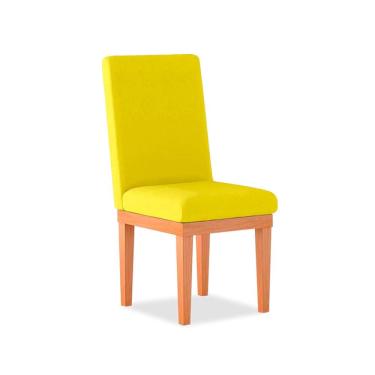 Imagem de Cadeira Alice Com Base de Madeira Suede Amarelo - Madeira Prima Deccor