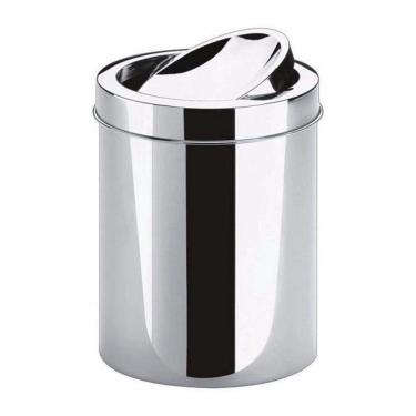 Imagem de Lixeira Em Inox Basculante 8 Litros Cesto De Lixo Tampa Giratória Vai E Vem Luxo