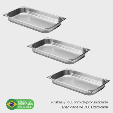 Imagem de Kit 3 Cubas Gastronomicas gn 1/1 x 65mm Profundidade em Aço Inox Tecnocuba