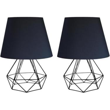 Imagem de Abajur Aramado Cúpula Preta Tamanho Médio - Ideal para Mesa De Canto, Cabeceira de Cama, Sala (Preto - Preto) Kit Com 2