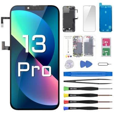 Imagem de Risidamoy Substituição de tela para iPhone 13 Pro com cabo flexível de fone de ouvido, sensor de proximidade, visor LCD sensível ao toque, digitalizador, conjunto completo com kits de ferramentas de