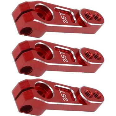 Imagem de ShareGoo 3Pcs Metal 25T Servo Horn 25 Teeth Steering Servo Arm M3 Threads Compatible with Futaba Savox Power HD HSP Servos Motor Fit for 1/8 1/10 RC Off Road Crawler Drift Car Boat (Red)