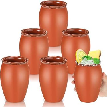 Imagem de Conjunto de 6 Cantaritos De Barro Mexicanos Cantaritos Tiro Taco Terça-feira Mexicano Copo de Argila Mexicana Copos de Coquetel para Tequila Margaritas Mojitos (473 g)